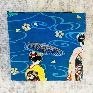 Blue Yuzen Style Gold Foil Line Luxury Handkerchief (From Japan)